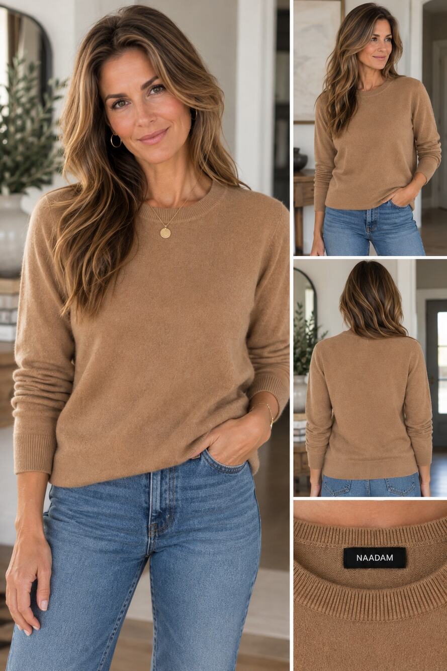 NAADAM Womens L 100% Cashmere Sweater Camel Tan Crewneck Pullover